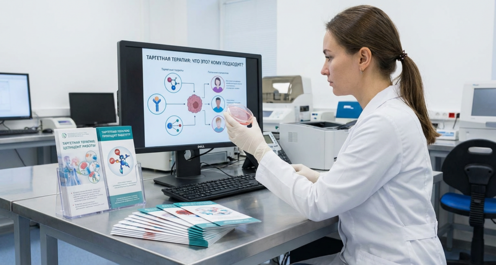 Врач изучает результаты молекулярно-генетического тестирования для назначения таргетной терапии