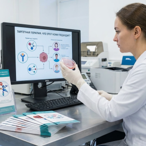 Врач изучает результаты молекулярно-генетического тестирования для назначения таргетной терапии